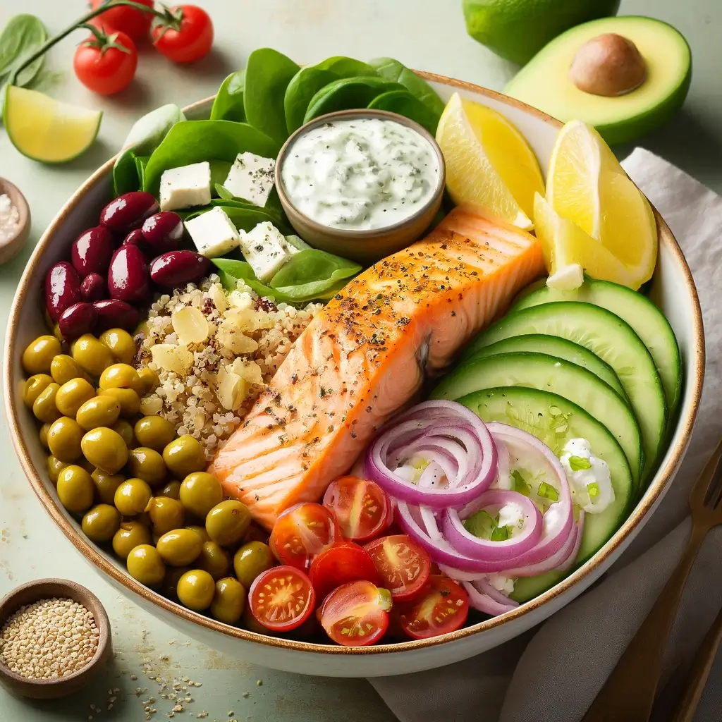 Ciotola mediterranea con salmone