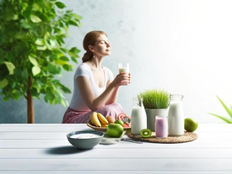 Persona che si gode un momento sereno bevendo kefir