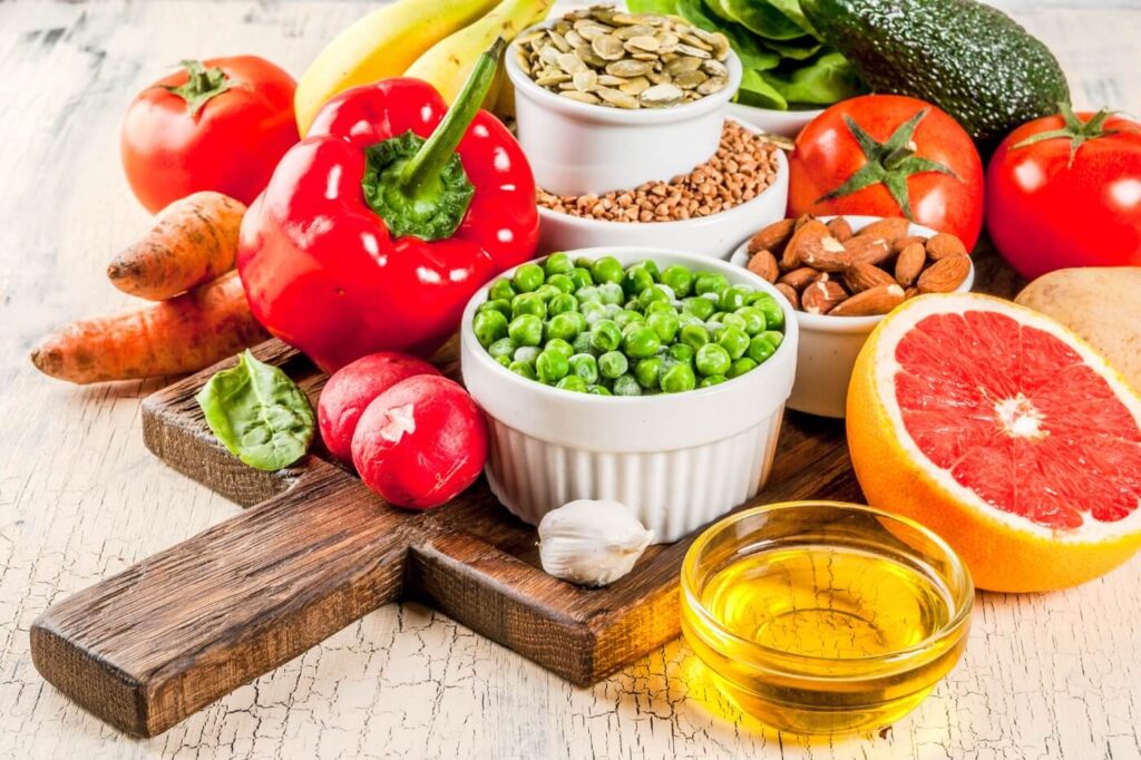 Prodotti dietetici alcalini alla moda frutta, verdura, cereali, noci
